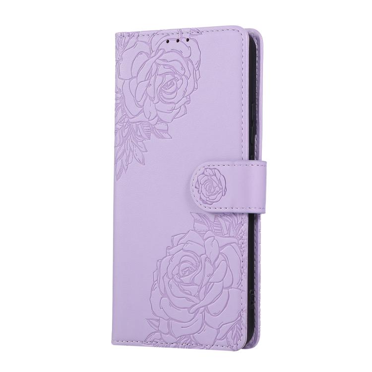 For Samsung Galaxy S22+ 5G Rose Flower Embossed 3-Card Slots Leather Phone Case