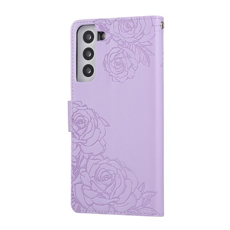 For Samsung Galaxy S22+ 5G Rose Flower Embossed 3-Card Slots Leather Phone Case