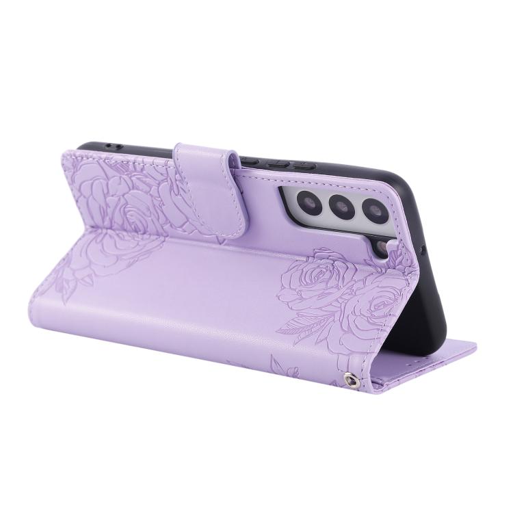 For Samsung Galaxy S22+ 5G Rose Flower Embossed 3-Card Slots Leather Phone Case