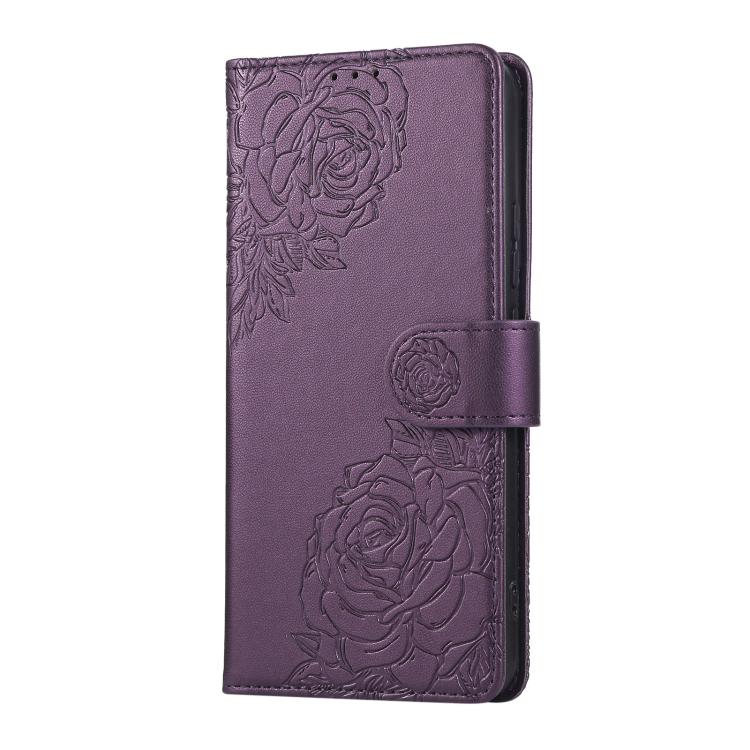 For Samsung Galaxy S22+ 5G Rose Flower Embossed 3-Card Slots Leather Phone Case