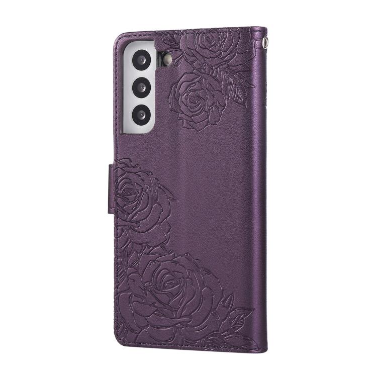 For Samsung Galaxy S22+ 5G Rose Flower Embossed 3-Card Slots Leather Phone Case