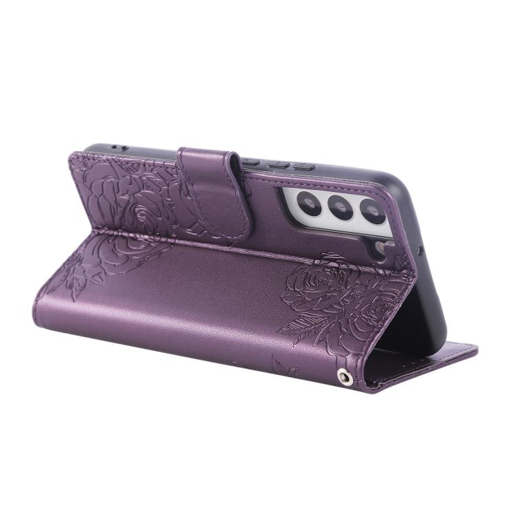 For Samsung Galaxy S22+ 5G Rose Flower Embossed 3-Card Slots Leather Phone Case