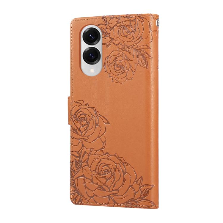For Samsung Galaxy S25 Edge 5G Rose Flower Embossed 3-Card Slots Leather Phone Case