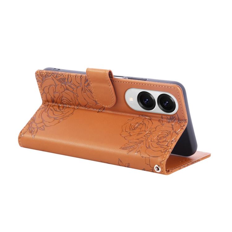 For Samsung Galaxy S25 Edge 5G Rose Flower Embossed 3-Card Slots Leather Phone Case