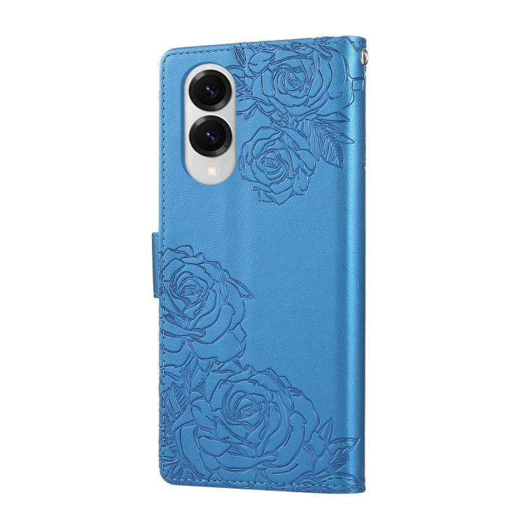 For Samsung Galaxy S25 Edge 5G Rose Flower Embossed 3-Card Slots Leather Phone Case