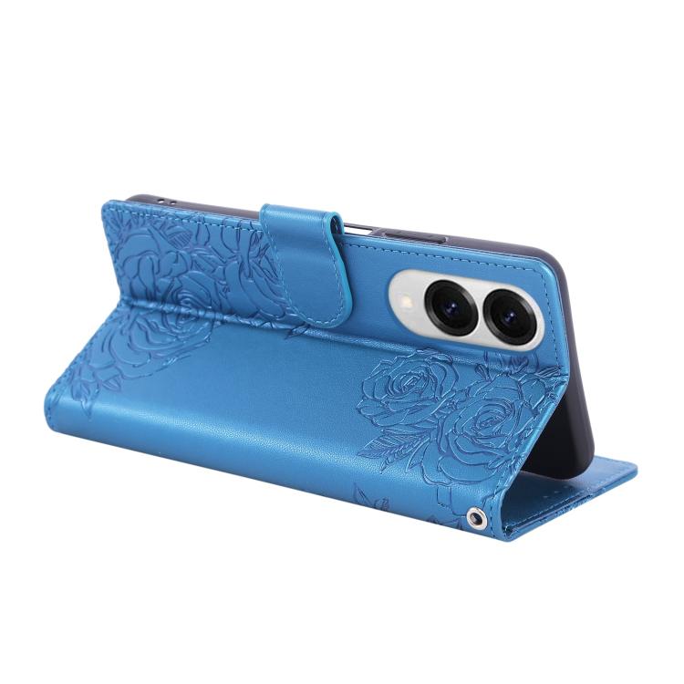 For Samsung Galaxy S25 Edge 5G Rose Flower Embossed 3-Card Slots Leather Phone Case