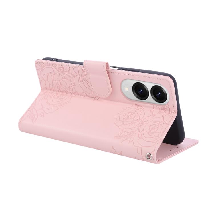 For Samsung Galaxy S25 Edge 5G Rose Flower Embossed 3-Card Slots Leather Phone Case