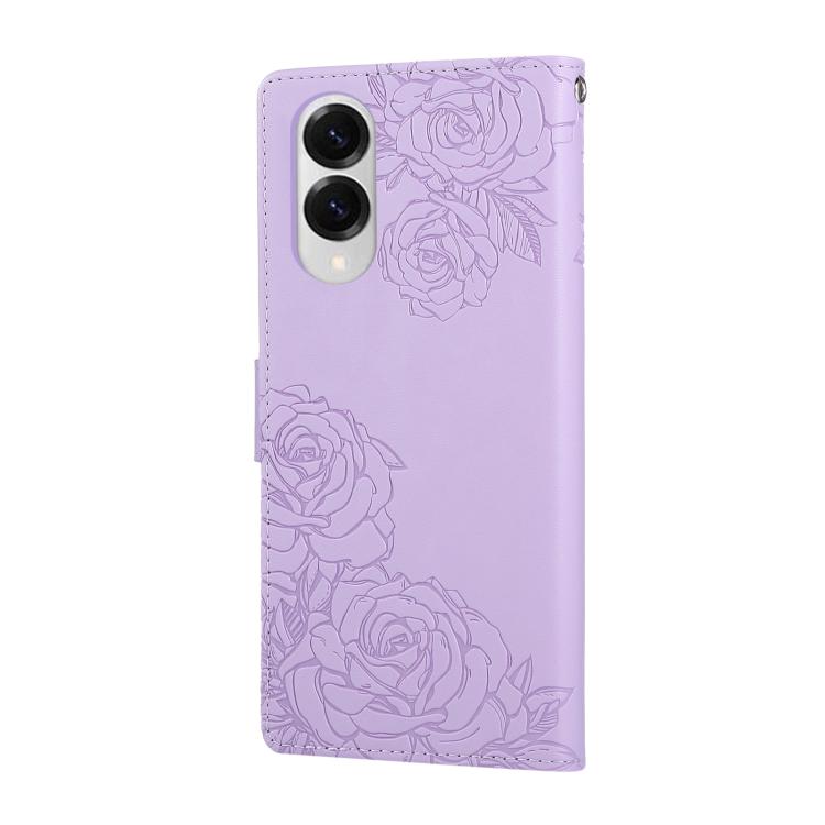 For Samsung Galaxy S25 Edge 5G Rose Flower Embossed 3-Card Slots Leather Phone Case