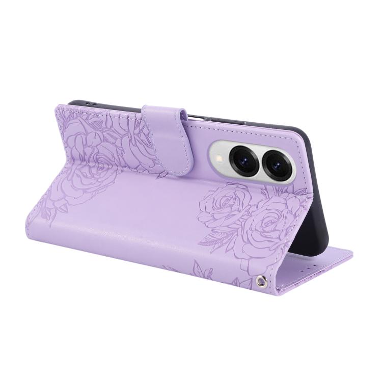 For Samsung Galaxy S25 Edge 5G Rose Flower Embossed 3-Card Slots Leather Phone Case