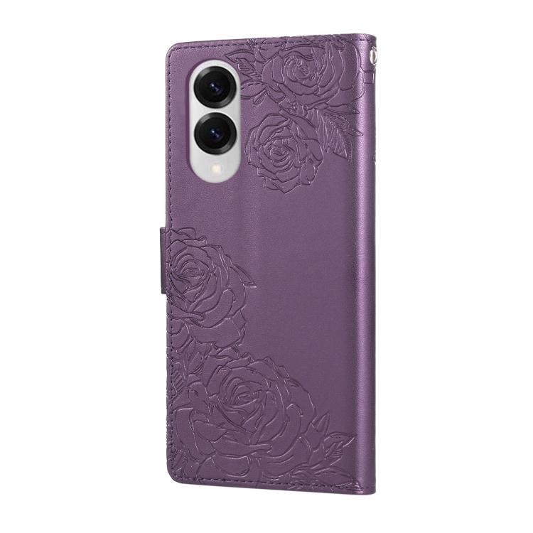 For Samsung Galaxy S25 Edge 5G Rose Flower Embossed 3-Card Slots Leather Phone Case