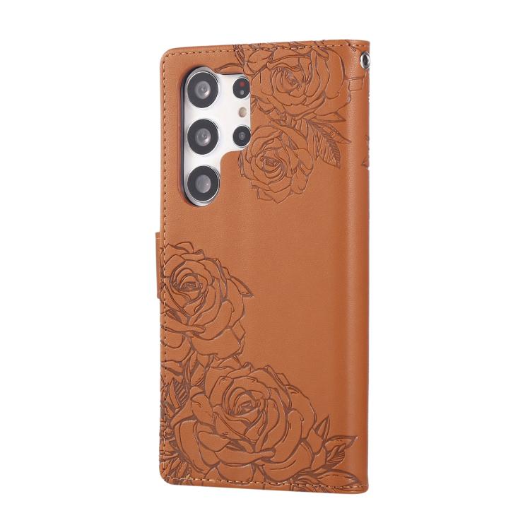 For Samsung Galaxy S23 Ultra 5G Rose Flower Embossed 3-Card Slots Leather Phone Case