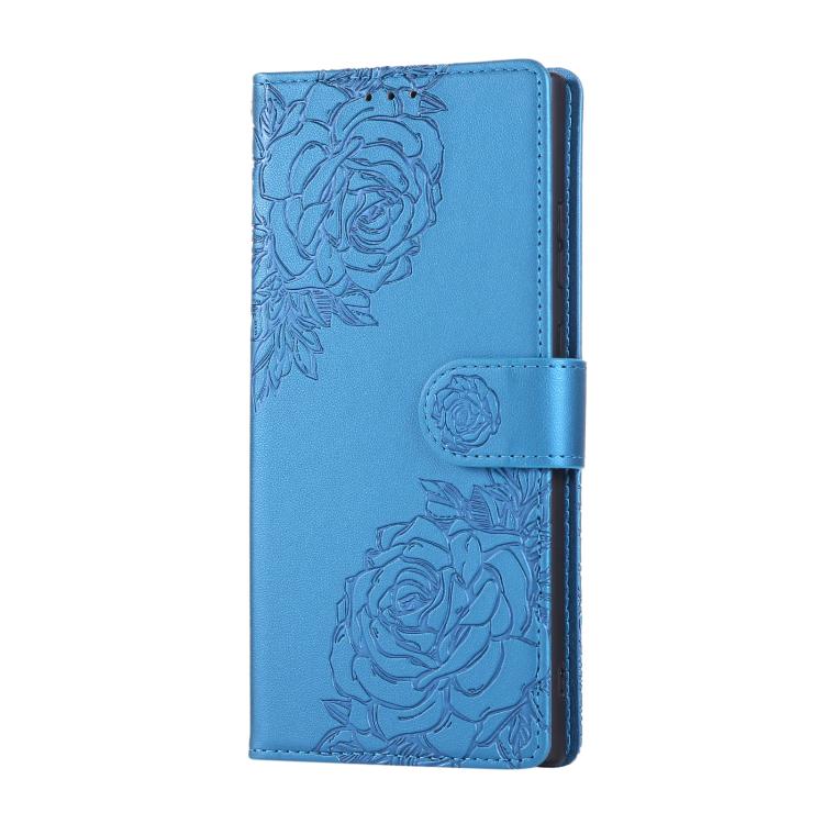 For Samsung Galaxy S23 Ultra 5G Rose Flower Embossed 3-Card Slots Leather Phone Case