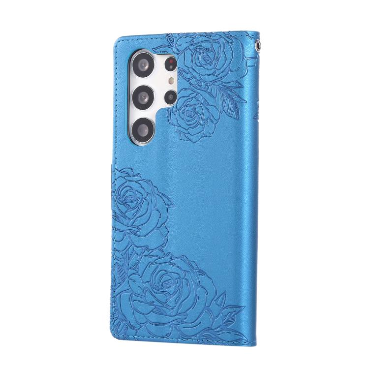 For Samsung Galaxy S23 Ultra 5G Rose Flower Embossed 3-Card Slots Leather Phone Case