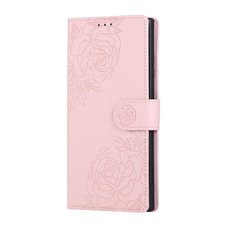 For Samsung Galaxy S23 Ultra 5G Rose Flower Embossed 3-Card Slots Leather Phone Case