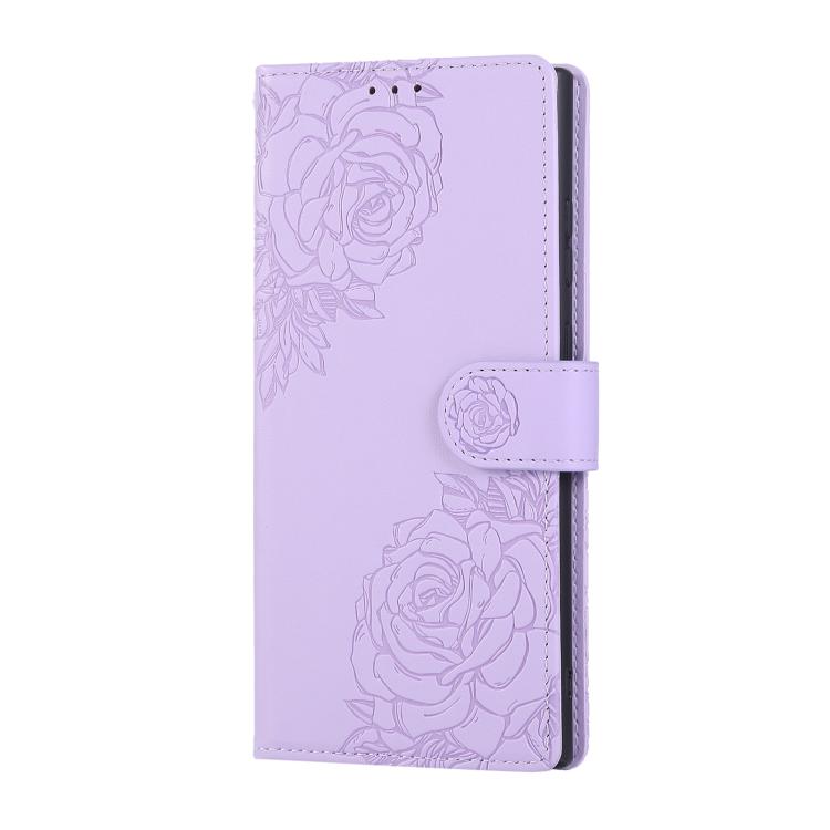 For Samsung Galaxy S23 Ultra 5G Rose Flower Embossed 3-Card Slots Leather Phone Case