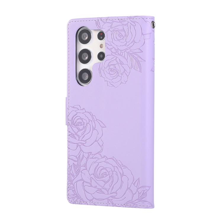 For Samsung Galaxy S23 Ultra 5G Rose Flower Embossed 3-Card Slots Leather Phone Case