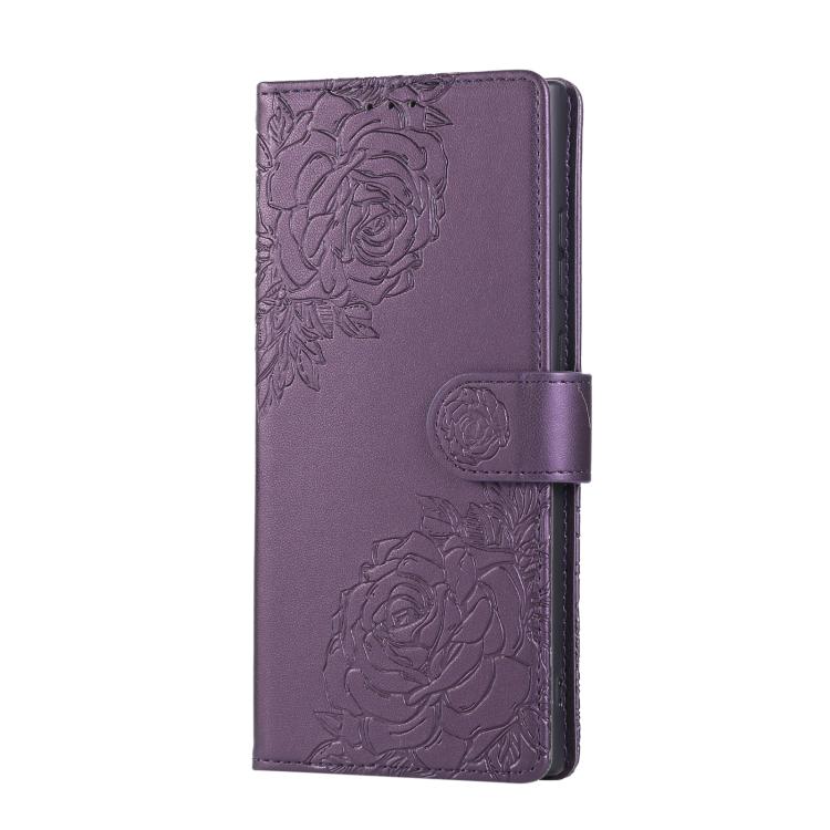 For Samsung Galaxy S23 Ultra 5G Rose Flower Embossed 3-Card Slots Leather Phone Case