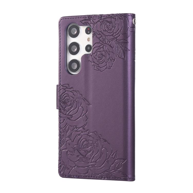 For Samsung Galaxy S23 Ultra 5G Rose Flower Embossed 3-Card Slots Leather Phone Case