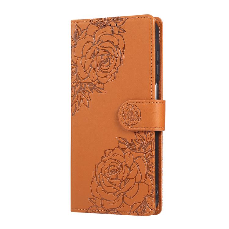 For Samsung Galaxy S25+ / S24+ 5G Rose Flower Embossed 3-Card Slots Leather Phone Case