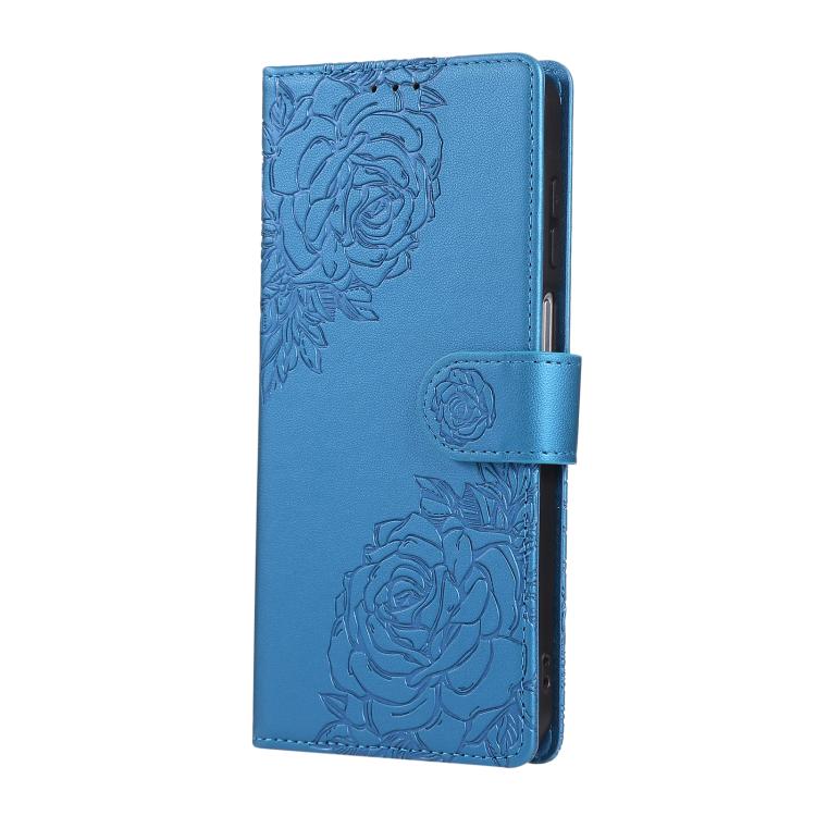 For Samsung Galaxy S25+ / S24+ 5G Rose Flower Embossed 3-Card Slots Leather Phone Case