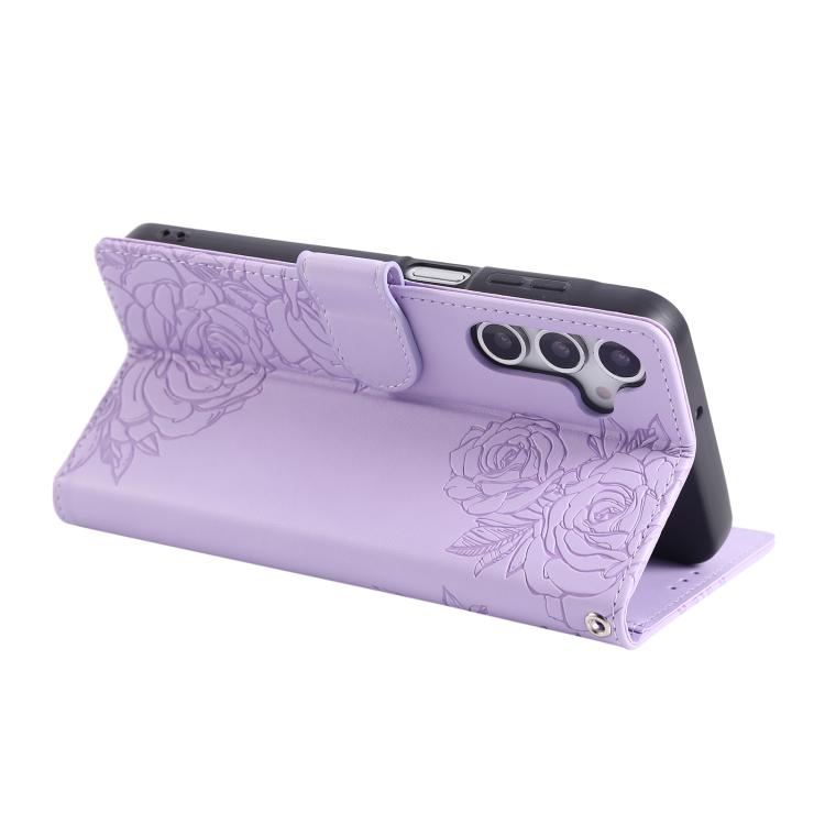 For Samsung Galaxy S24 FE 5G Rose Flower Embossed 3-Card Slots Leather Phone Case