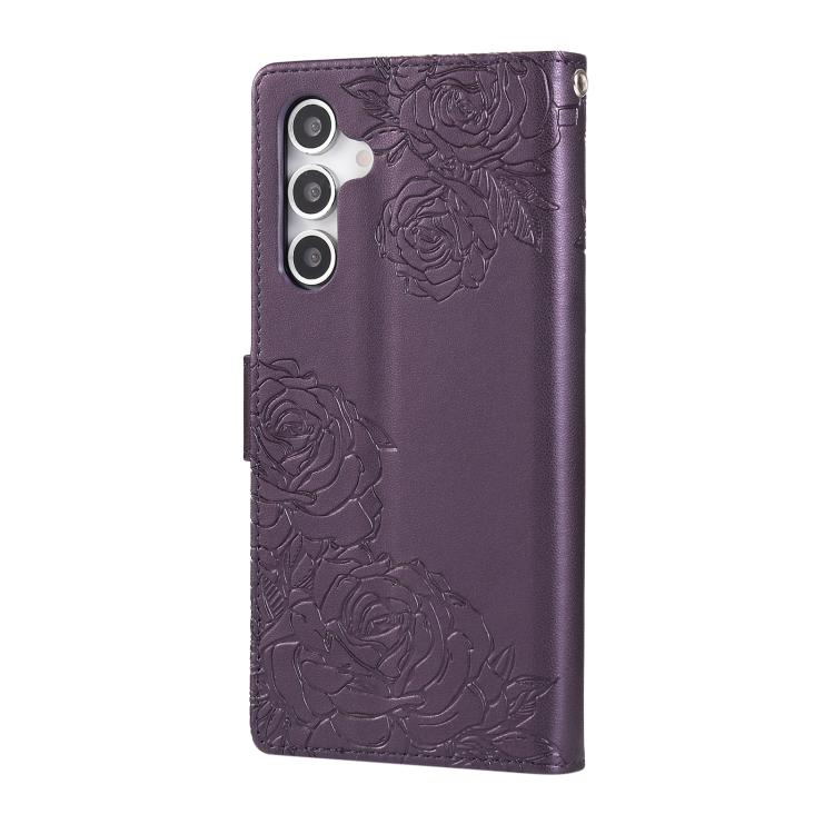 For Samsung Galaxy S24 FE 5G Rose Flower Embossed 3-Card Slots Leather Phone Case