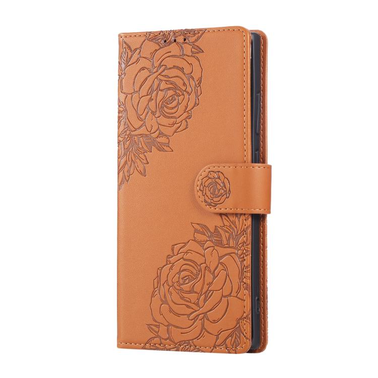For Samsung Galaxy S22 Ultra 5G Rose Flower Embossed 3-Card Slots Leather Phone Case