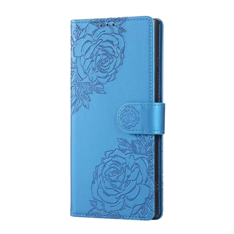 For Samsung Galaxy S22 Ultra 5G Rose Flower Embossed 3-Card Slots Leather Phone Case
