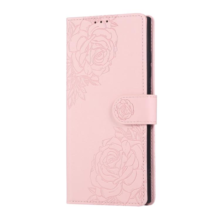 For Samsung Galaxy S22 Ultra 5G Rose Flower Embossed 3-Card Slots Leather Phone Case