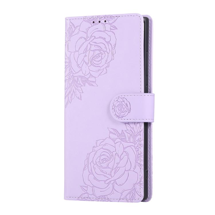 For Samsung Galaxy S22 Ultra 5G Rose Flower Embossed 3-Card Slots Leather Phone Case