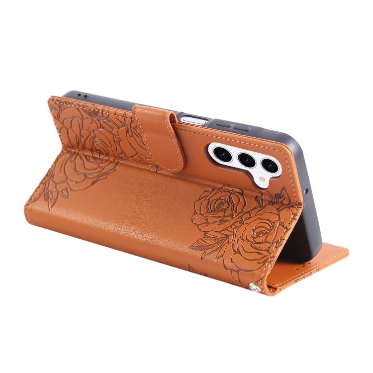 For Samsung Galaxy S26 5G Rose Flower Embossed 3-Card Slots Leather Phone Case