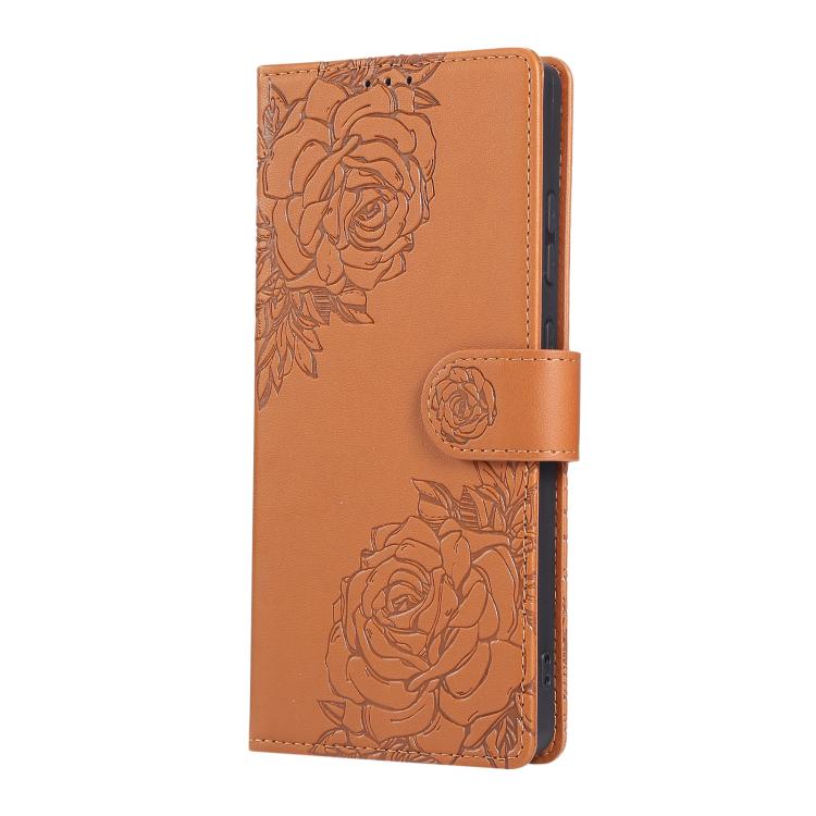 For Samsung Galaxy S26 Ultra 5G Rose Flower Embossed 3-Card Slots Leather Phone Case