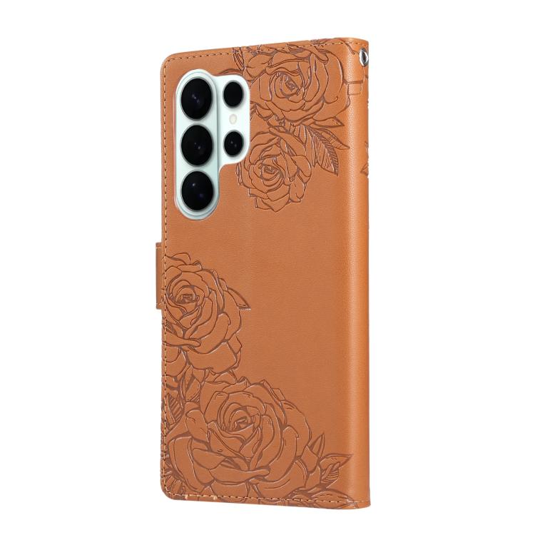 For Samsung Galaxy S26 Ultra 5G Rose Flower Embossed 3-Card Slots Leather Phone Case