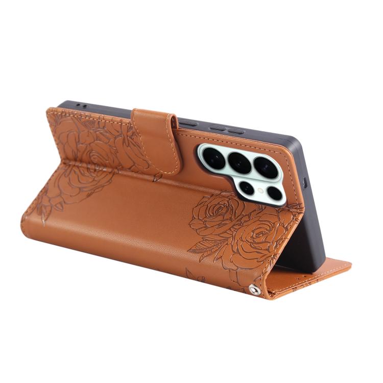 For Samsung Galaxy S26 Ultra 5G Rose Flower Embossed 3-Card Slots Leather Phone Case
