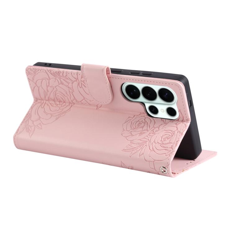 For Samsung Galaxy S26 Ultra 5G Rose Flower Embossed 3-Card Slots Leather Phone Case