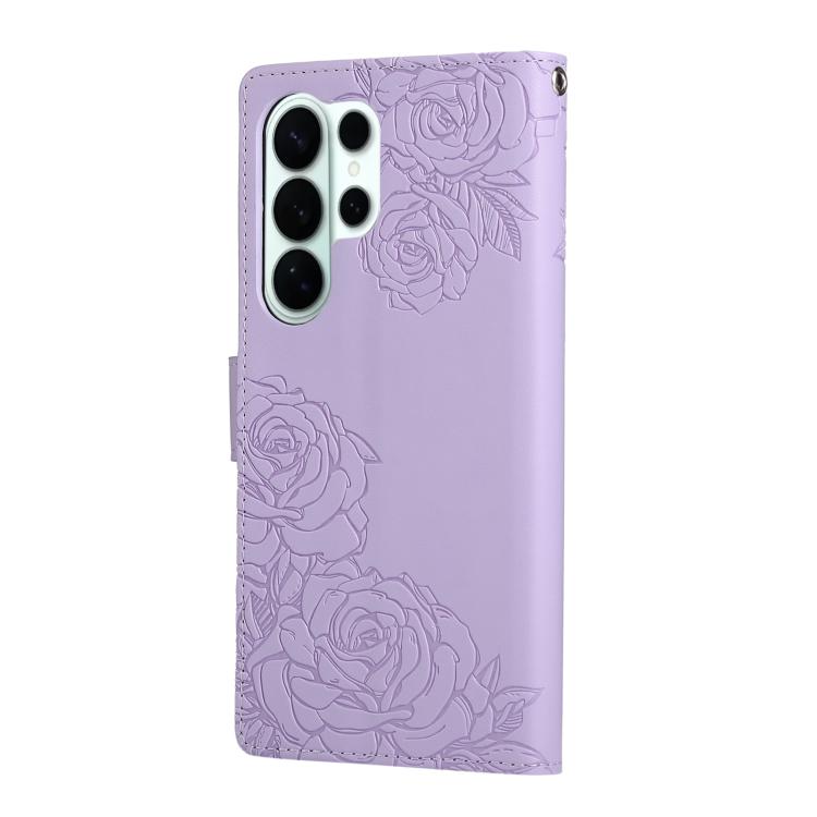 For Samsung Galaxy S26 Ultra 5G Rose Flower Embossed 3-Card Slots Leather Phone Case