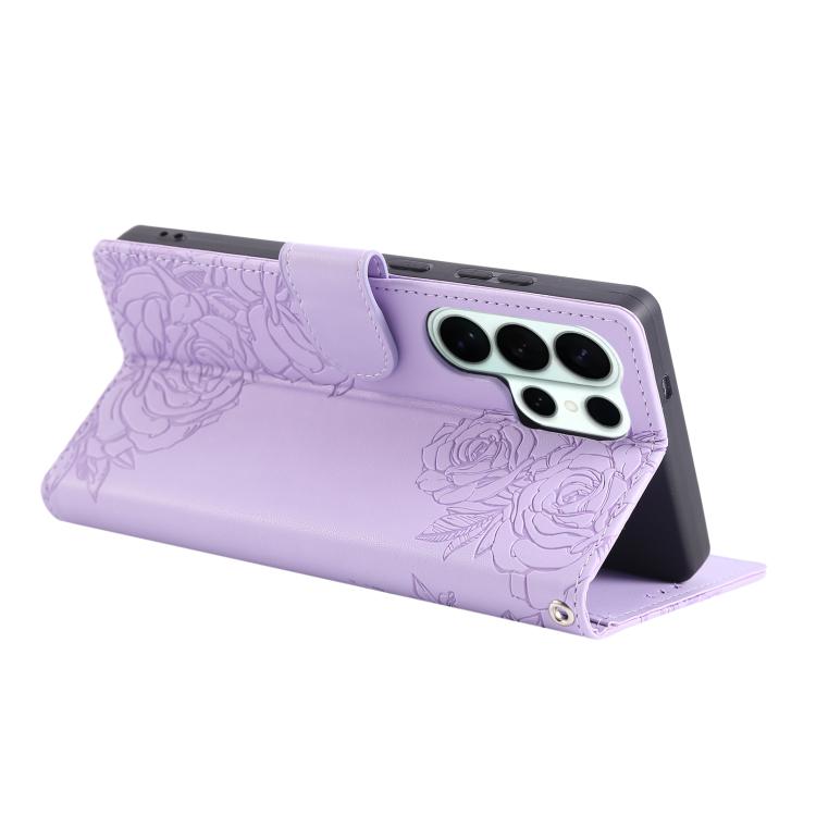 For Samsung Galaxy S26 Ultra 5G Rose Flower Embossed 3-Card Slots Leather Phone Case