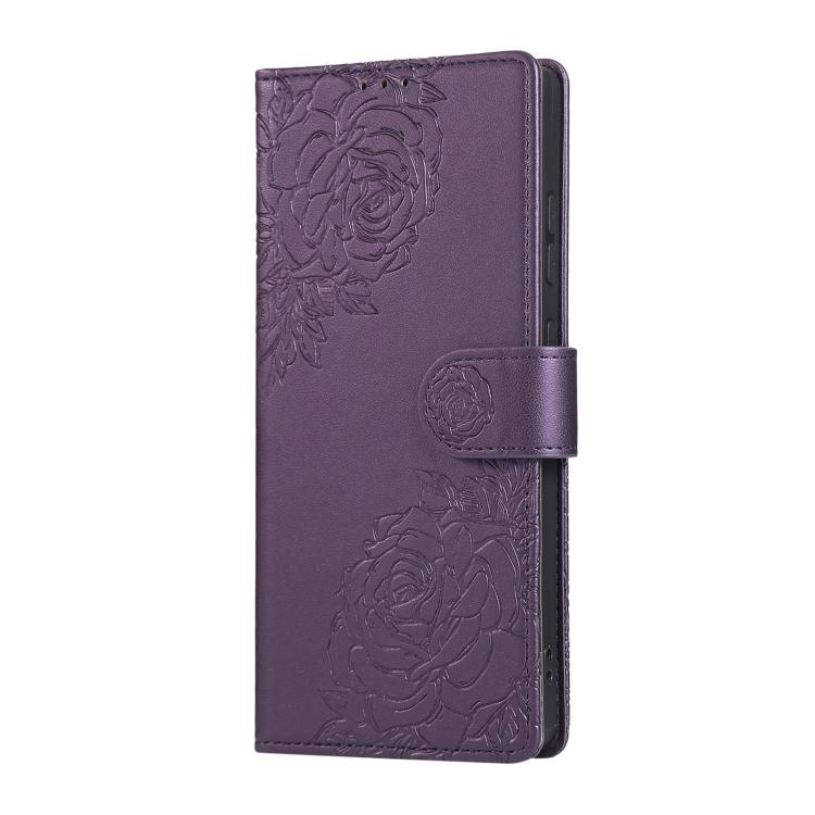 For Samsung Galaxy S26 Ultra 5G Rose Flower Embossed 3-Card Slots Leather Phone Case