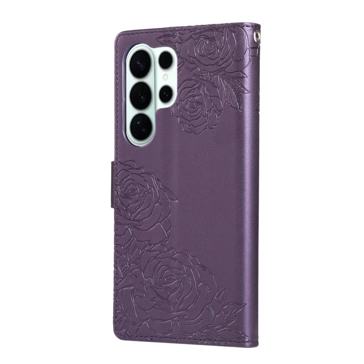 For Samsung Galaxy S26 Ultra 5G Rose Flower Embossed 3-Card Slots Leather Phone Case