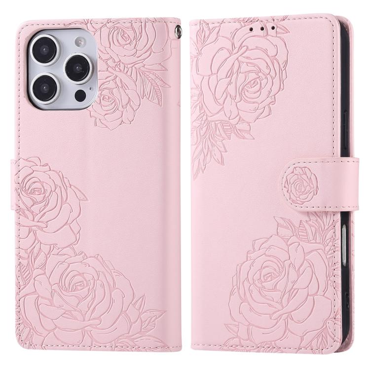 For iPhone 16 Pro Max Rose Flower Embossed 3-Card Slots Leather Phone Case