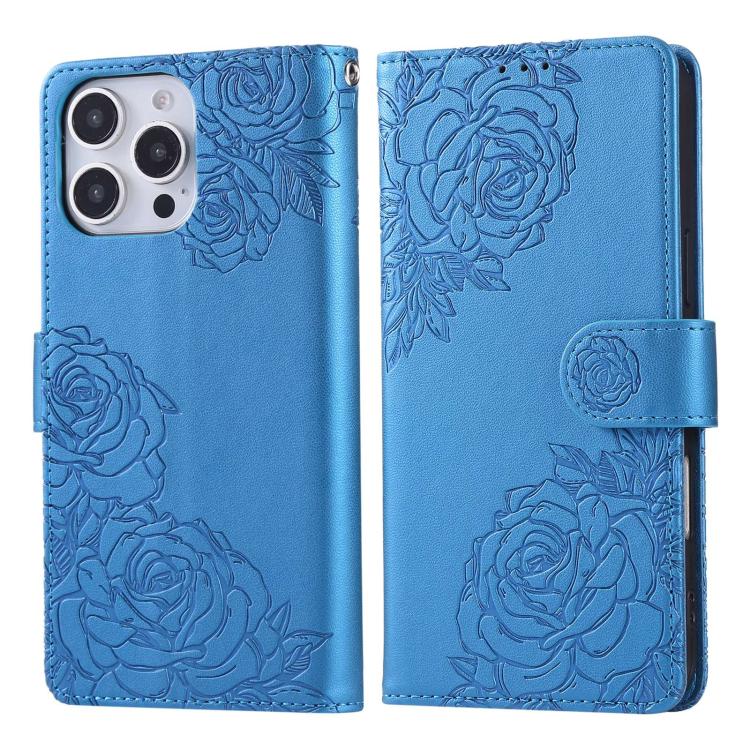 For iPhone 16 Pro Rose Flower Embossed 3-Card Slots Leather Phone Case