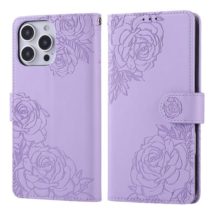For iPhone 16 Pro Rose Flower Embossed 3-Card Slots Leather Phone Case