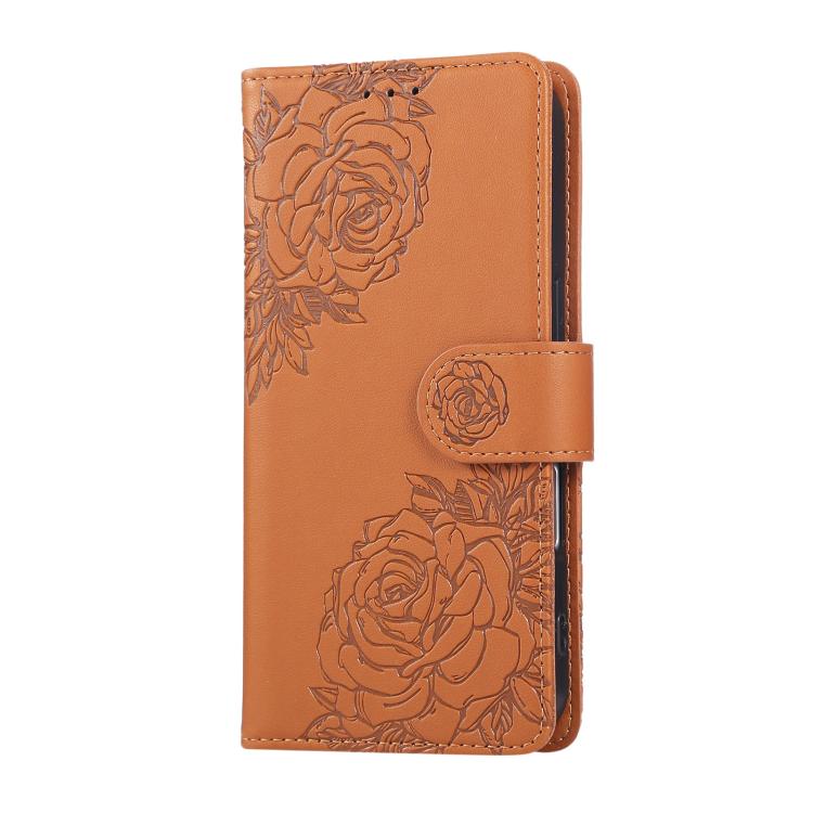 For iPhone 16 Rose Flower Embossed 3-Card Slots Leather Phone Case