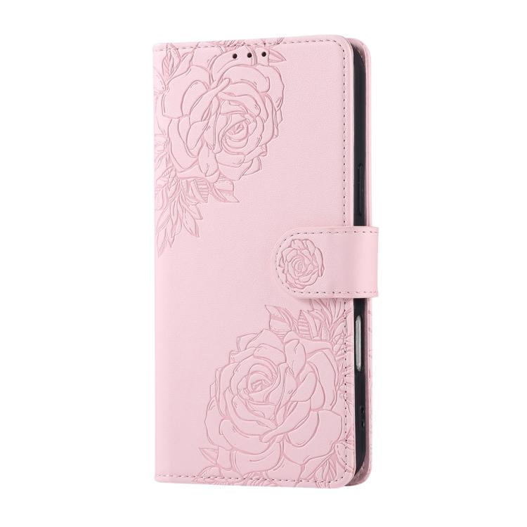 For iPhone 15 Rose Flower Embossed 3-Card Slots Leather Phone Case