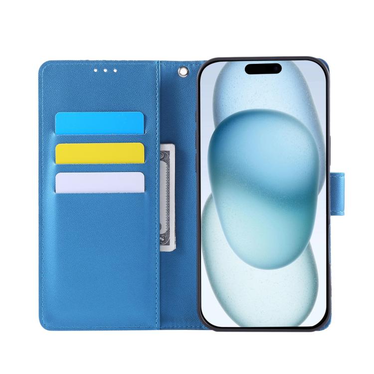 For iPhone 15 Plus / 14 Plus Rose Flower Embossed 3-Card Slots Leather Phone Case