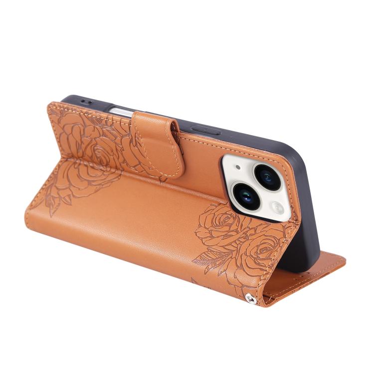 For iPhone 14 / 13 Rose Flower Embossed 3-Card Slots Leather Phone Case