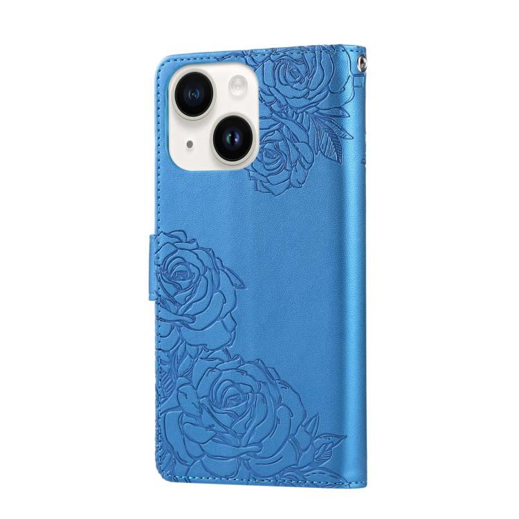 For iPhone 14 / 13 Rose Flower Embossed 3-Card Slots Leather Phone Case