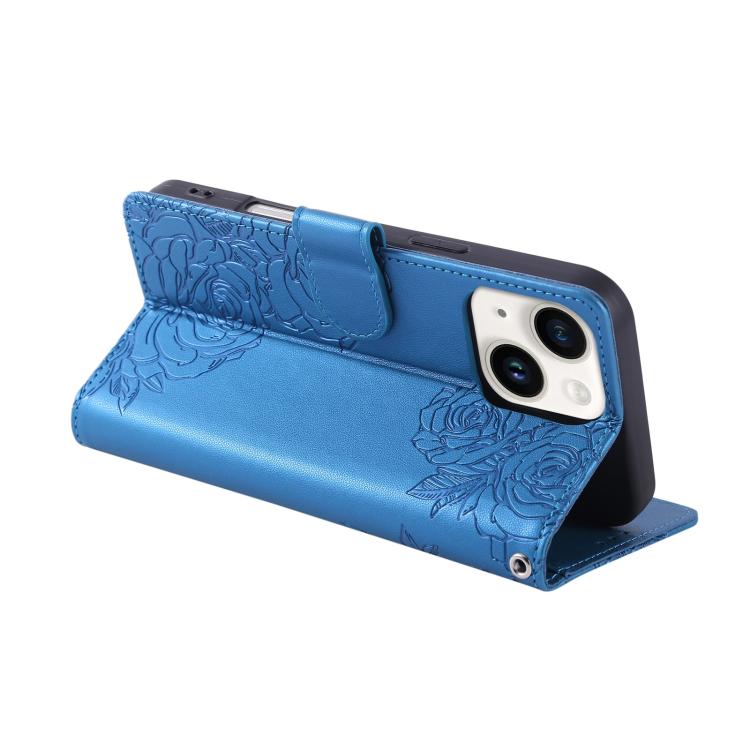 For iPhone 14 / 13 Rose Flower Embossed 3-Card Slots Leather Phone Case