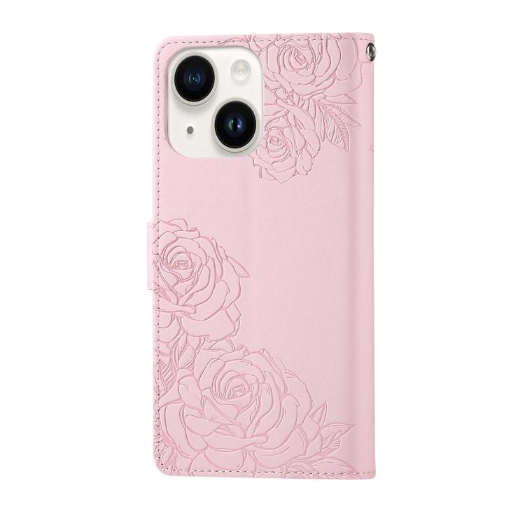 For iPhone 14 / 13 Rose Flower Embossed 3-Card Slots Leather Phone Case