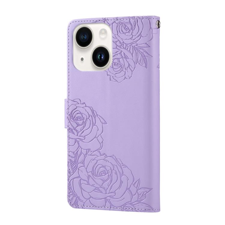 For iPhone 14 / 13 Rose Flower Embossed 3-Card Slots Leather Phone Case